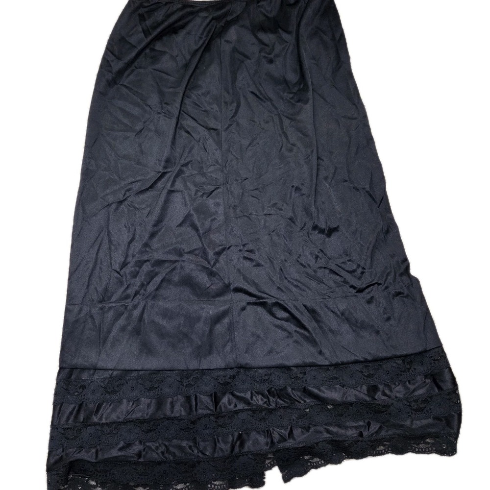 Vintage Black Half Slip Skirt Lace Trim Nylon Lingerie Underskirt Women S